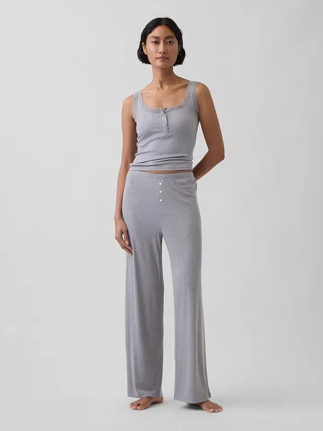 Mini Rib Lace Henley Pj Tank Top