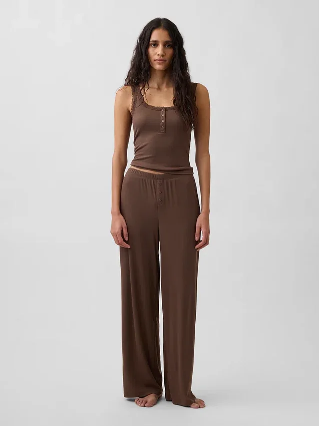 Mini Rib Lace Henley Pj Tank Top