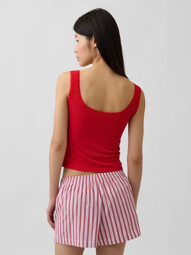 Mini Rib Lace Henley Pj Tank Top