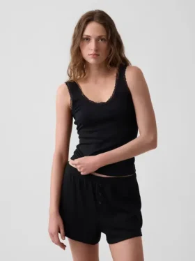 Mini Rib Lace-Trim Pj Tank Top