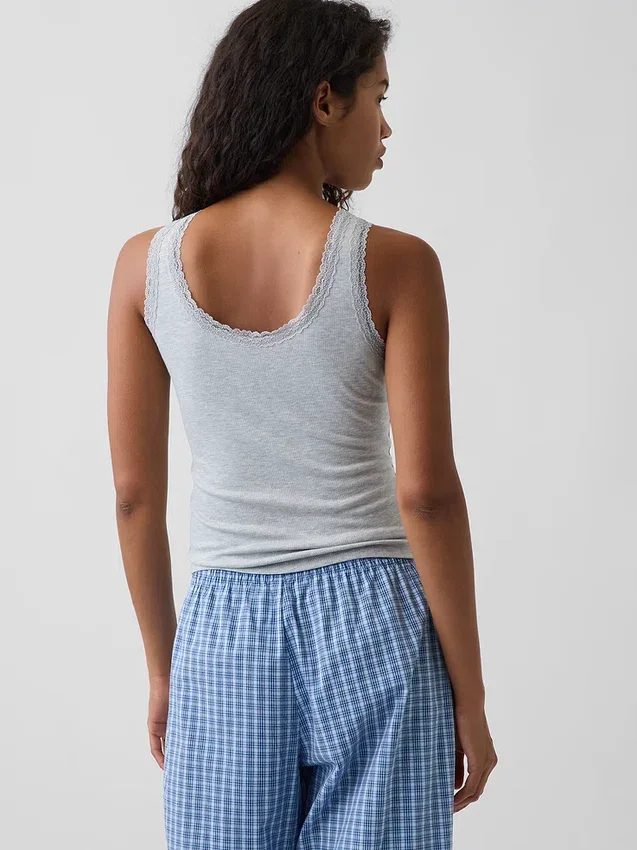 Mini Rib Lace-Trim Pj Tank Top