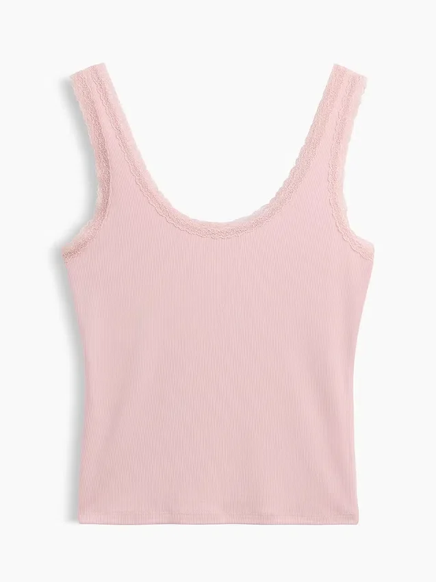 Mini Rib Lace-Trim Pj Tank Top