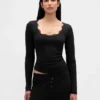 Mini Rib Lace-Trim Pj Top