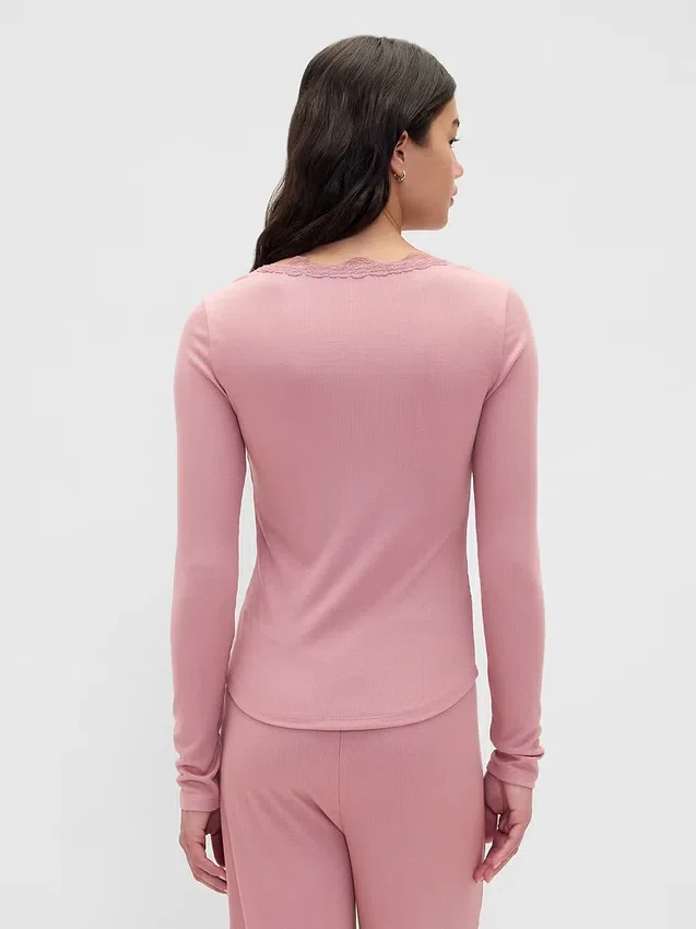 Mini Rib Lace-Trim Pj Top
