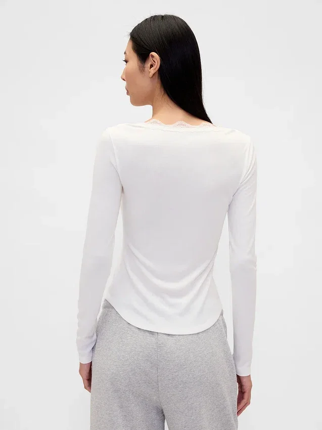 Mini Rib Lace-Trim Pj Top