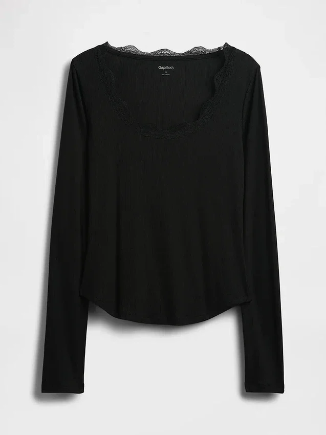 Mini Rib Lace-Trim Pj Top