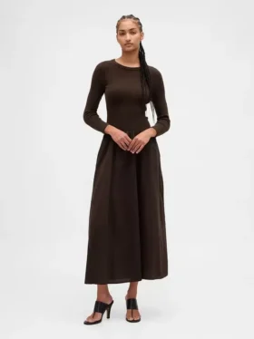 Mixed Media Drop-Waist Maxi Dress