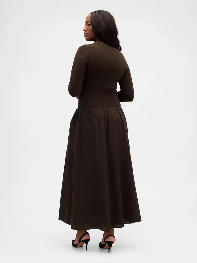 Mixed Media Drop-Waist Maxi Dress