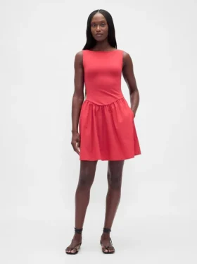 Mixed Media Drop-Waist Mini Dress