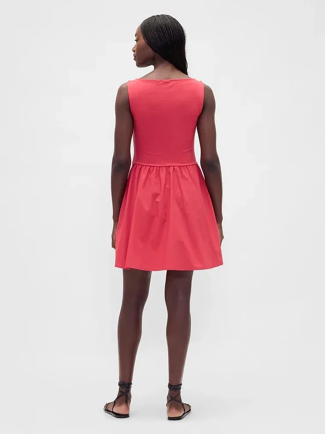 Mixed Media Drop-Waist Mini Dress