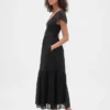 Modern Mixed Media Ruffle Maxi Dress