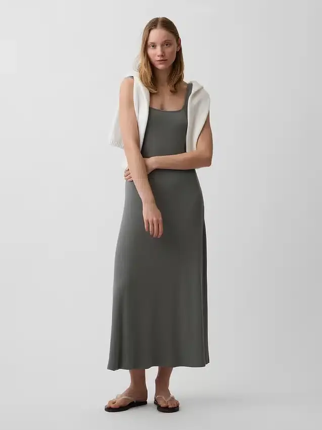 Modern Rib Square-Neck Maxi Dress