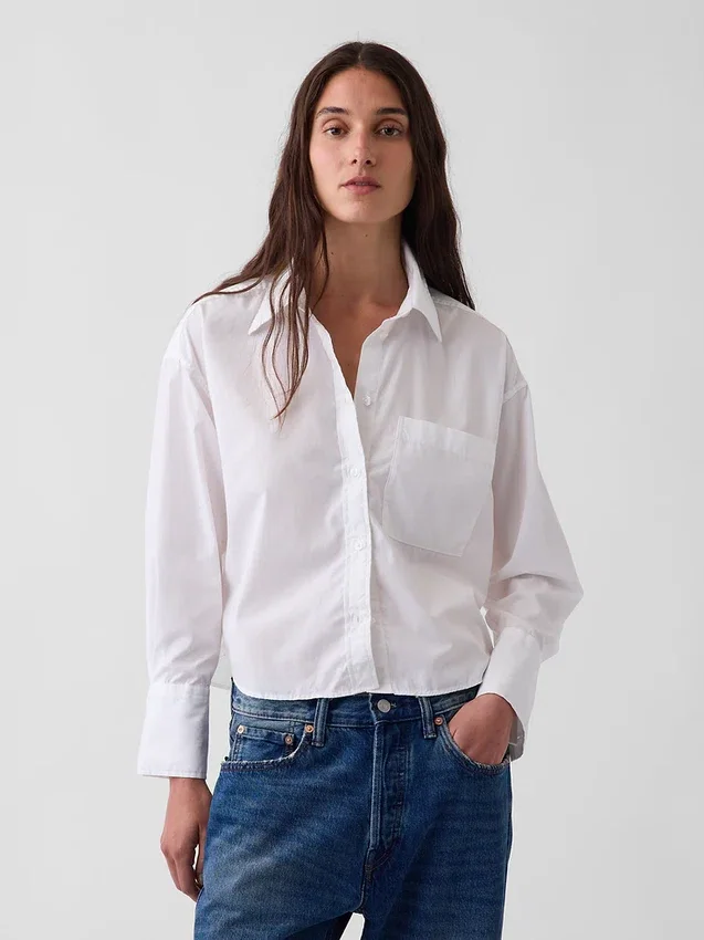 Organic Cotton Poplin Oversized Crop Shirt