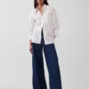 Organic Cotton Poplin Oversized Ruched-Sleeve Shirt