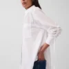 Organic Cotton Poplin Oversized Ruched-Sleeve Shirt