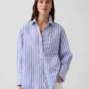 Organic Cotton Poplin Stripe Big Shirt