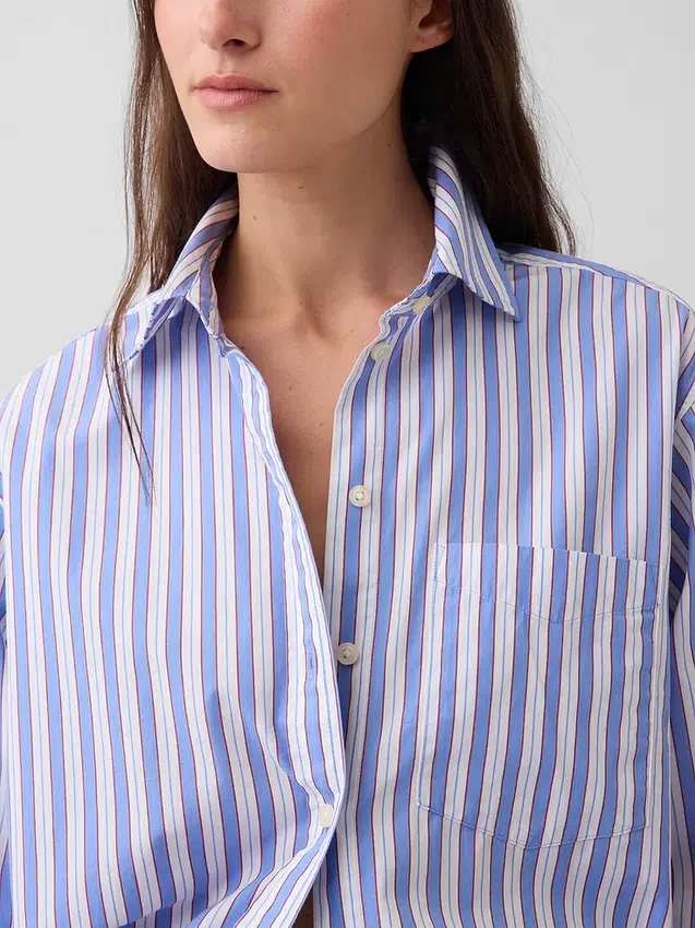 Organic Cotton Poplin Stripe Big Shirt