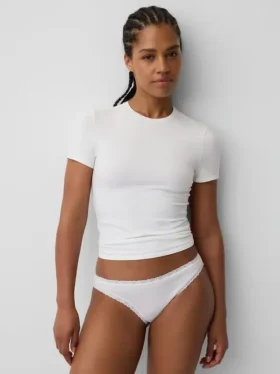 Organic Stretch Cotton Lace-Trim Bikini