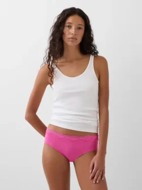 Organic Stretch Cotton Lace-Trim Hipster