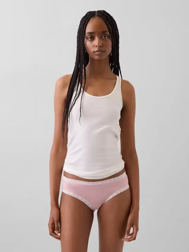 Organic Stretch Cotton Lace-Trim Hipster