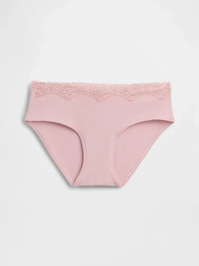 Organic Stretch Cotton Lace-Trim Hipster