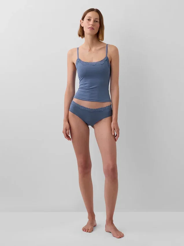 Organic Stretch Cotton Lace-Trim Shelf-Bra Cami
