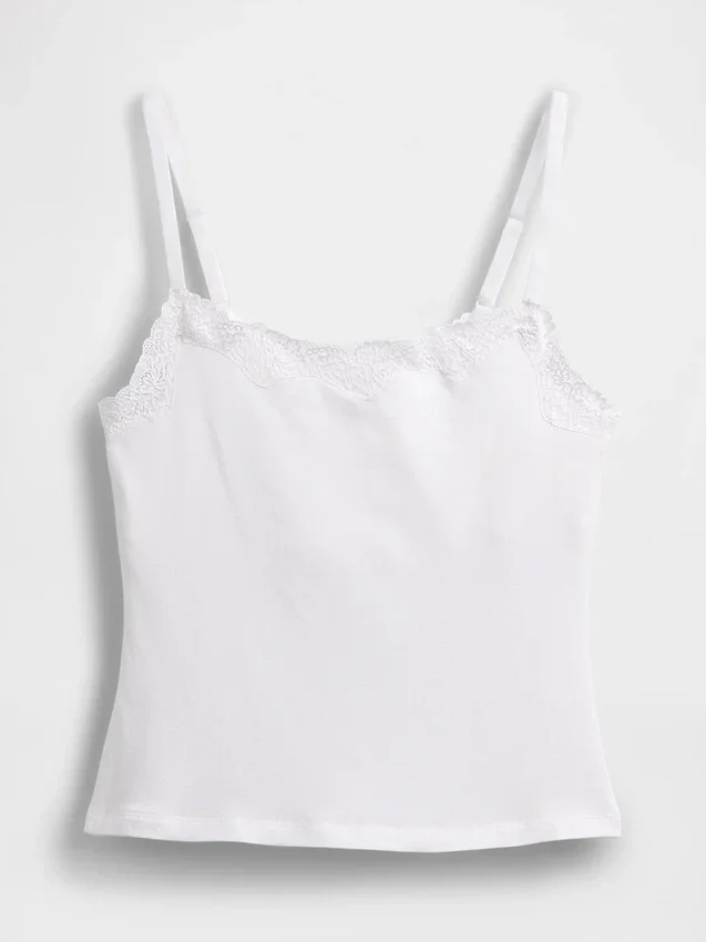Organic Stretch Cotton Lace-Trim Shelf-Bra Cami