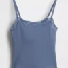 Organic Stretch Cotton Lace-Trim Shelf-Bra Cami