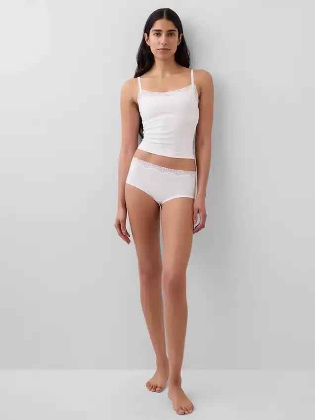 Organic Stretch Cotton Lace-Trim Shorty