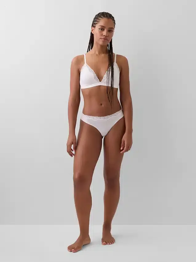 Organic Stretch Cotton Lace-Trim Thong