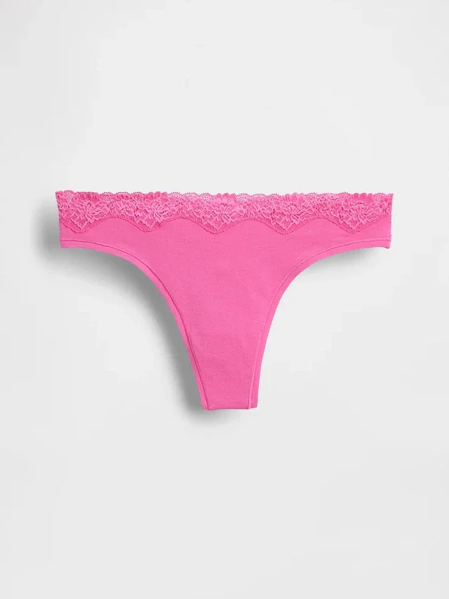 Organic Stretch Cotton Lace-Trim Thong