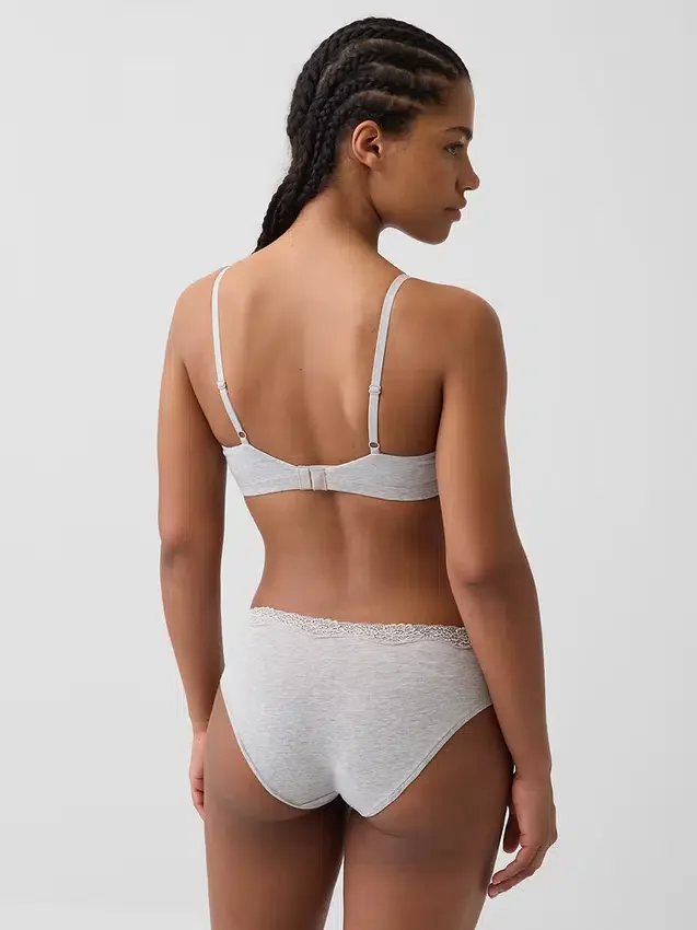 Organic Stretch Cotton Lace-Trim Triangle Bra