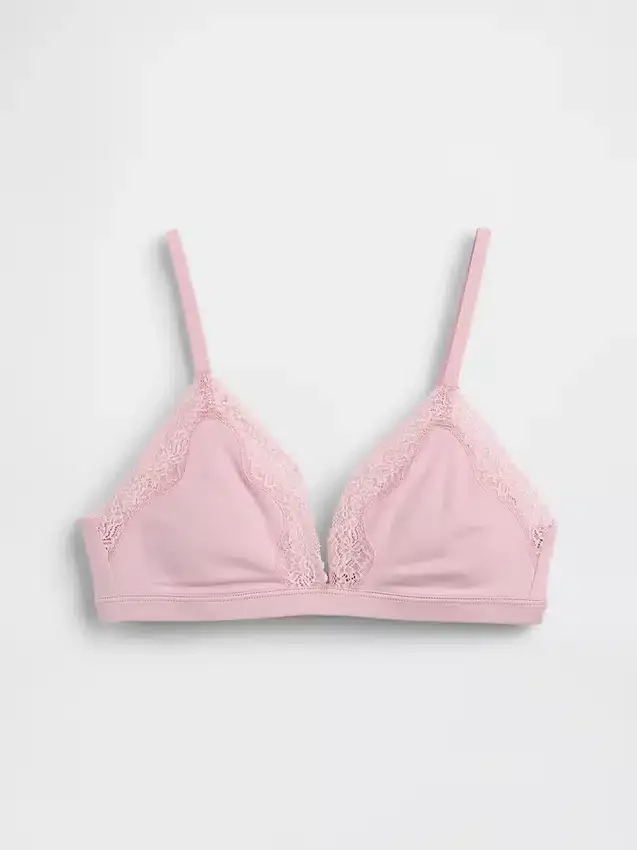 Organic Stretch Cotton Lace-Trim Triangle Bra