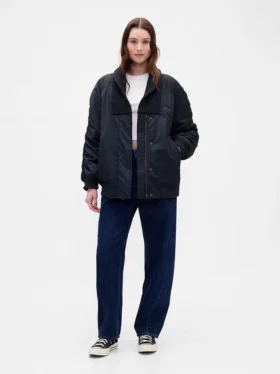 Oversized Knit-Trim Bomber Jacket