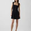 Pintuck Drop-Waist Mini Dress