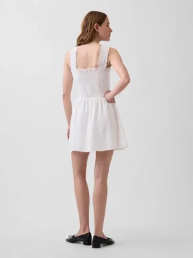Pintuck Drop-Waist Mini Dress