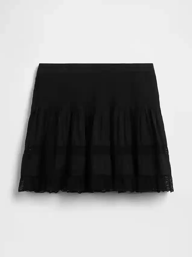Pintuck Lace-Trim Easy Mini Skort