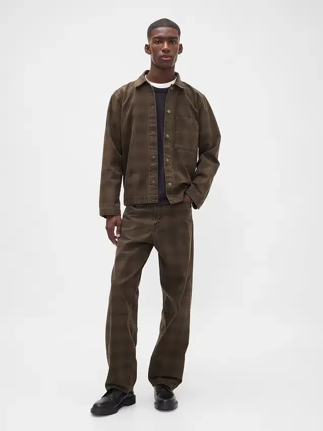 Plaid Canvas Baggy Jeans