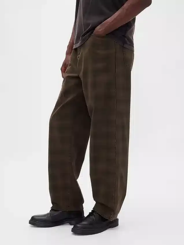 Plaid Canvas Baggy Jeans