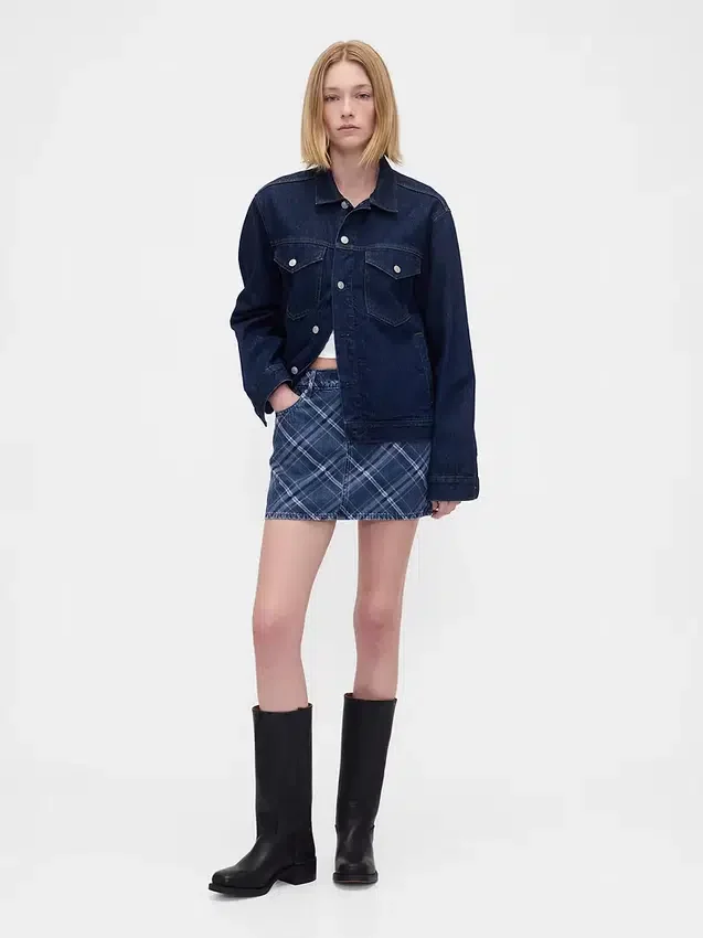 Plaid Denim Mini Skirt