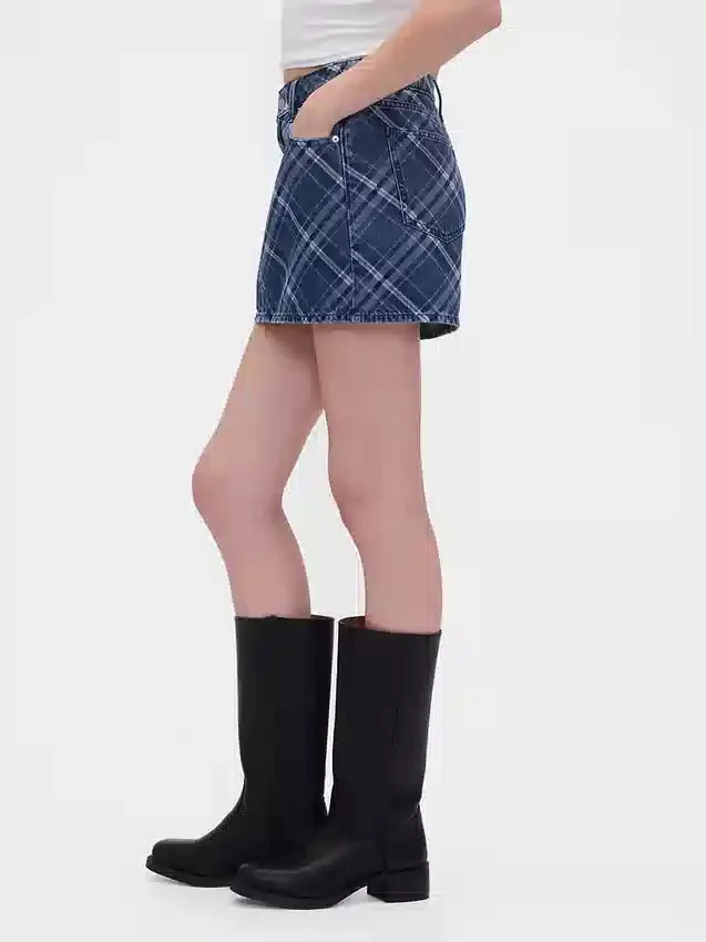 Plaid Denim Mini Skirt
