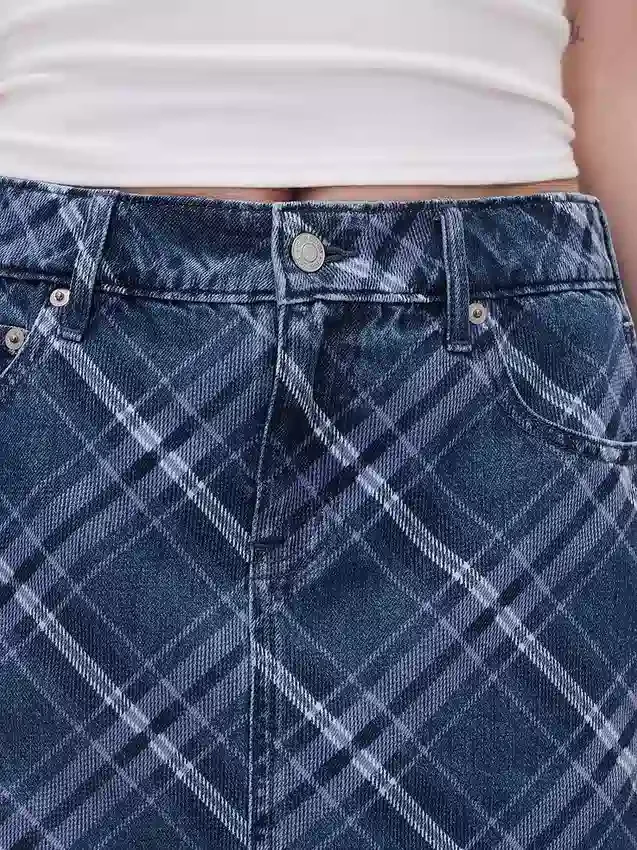 Plaid Denim Mini Skirt