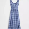 Plaid Voile Smocked Waist Maxi Dress