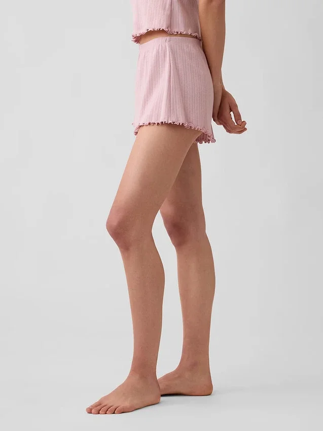 Pointelle Lettuce-Hem Pj Shorts