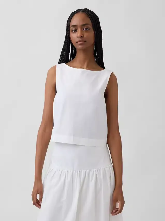 Poplin Boatneck Shell Tank Top