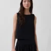 Poplin Boatneck Shell Tank Top