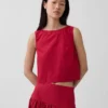 Poplin Boatneck Shell Tank Top