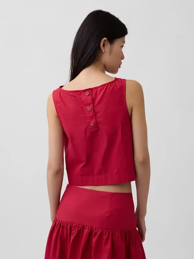 Poplin Boatneck Shell Tank Top