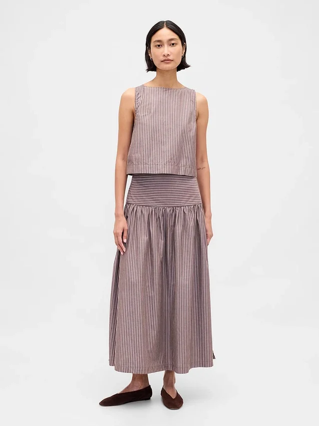 Poplin Boatneck Shell Tank Top