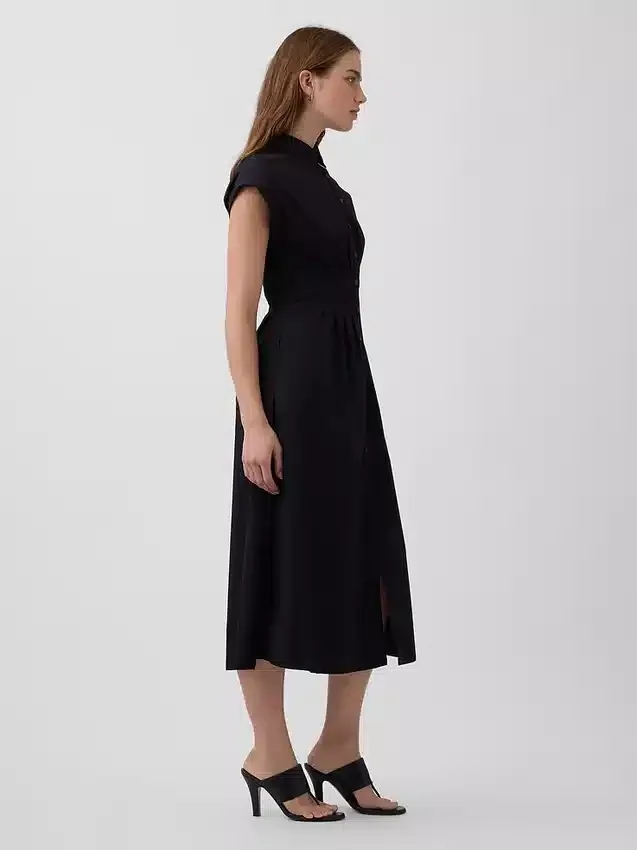 Poplin Cinched Midi Shirtdress